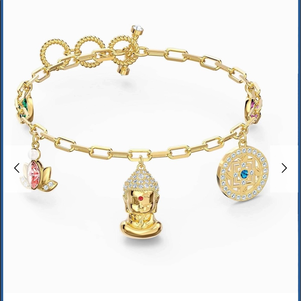 SWAROVSKI CRYSTAL SYMBOLIC BUDDHA BRACELET GOLD-TONE PLATE